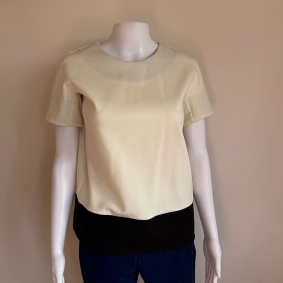 MaxMara Ivory Cream Colorblock Stretch Jersey Short Sleeve T- Shirt Viscose Sz S - Picture 3 of 13